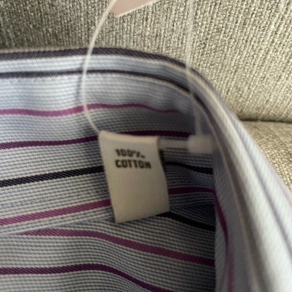 Joseph Abboud Button Down Collar Long Sleeve Dress Shirt Blue with Pinstripes - Picture 7 of 8